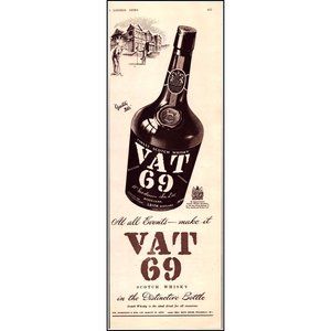 1953 VAT 69 Scotch Whiskey Vintage Print Ad Golf Putting Green Wall Art Decor